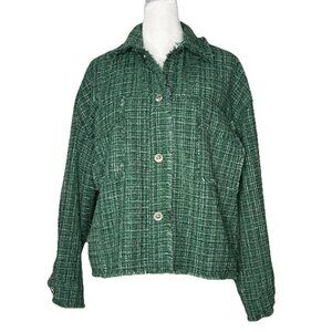 Davi & Dani Jacket Sz S Lined Kelly Green Frayed Hens Sparkle Threads Snaps